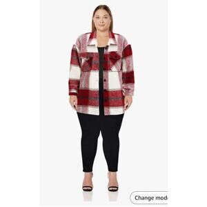 Automet Women Fall Plaid Flannel Shacket Jacket Oversized Long Sleeve Shirt 2 XL